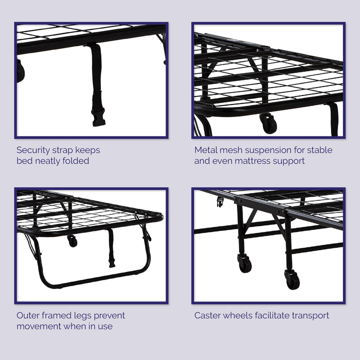 Barry Folding Cot Guest Bed with 4 Inch Floral Print Mattress - Black - Twin