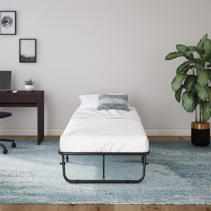 Barry Folding Cot Guest Bed with 4 Inch Floral Print Mattress - Black - Twin