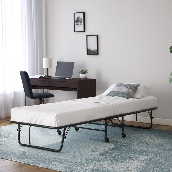 Barry Folding Cot Guest Bed with 4 Inch Floral Print Mattress - Black - Twin