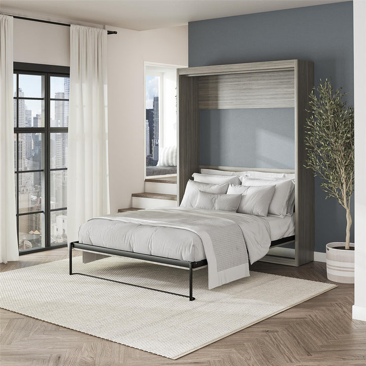 Paramount Queen Murphy Bed with 8" Memory Foam Mattress - Gray Oak - Queen