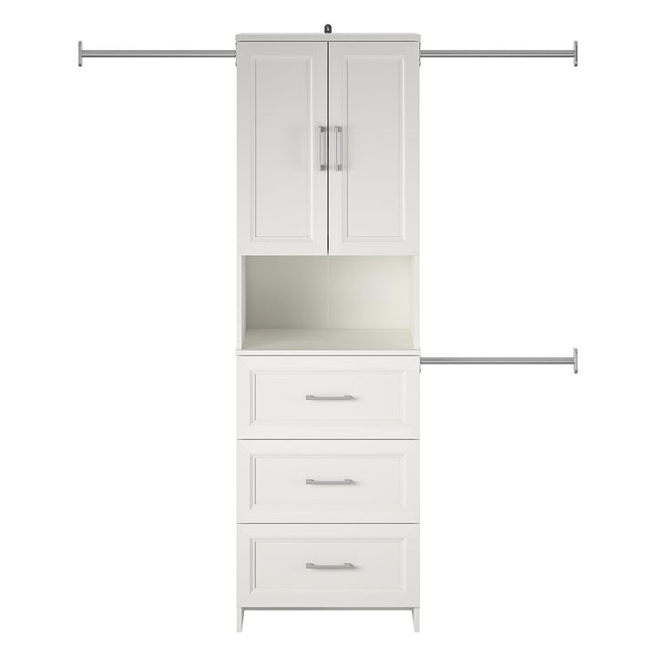 Contemporary closet: drawers, cubby, cabinet - white