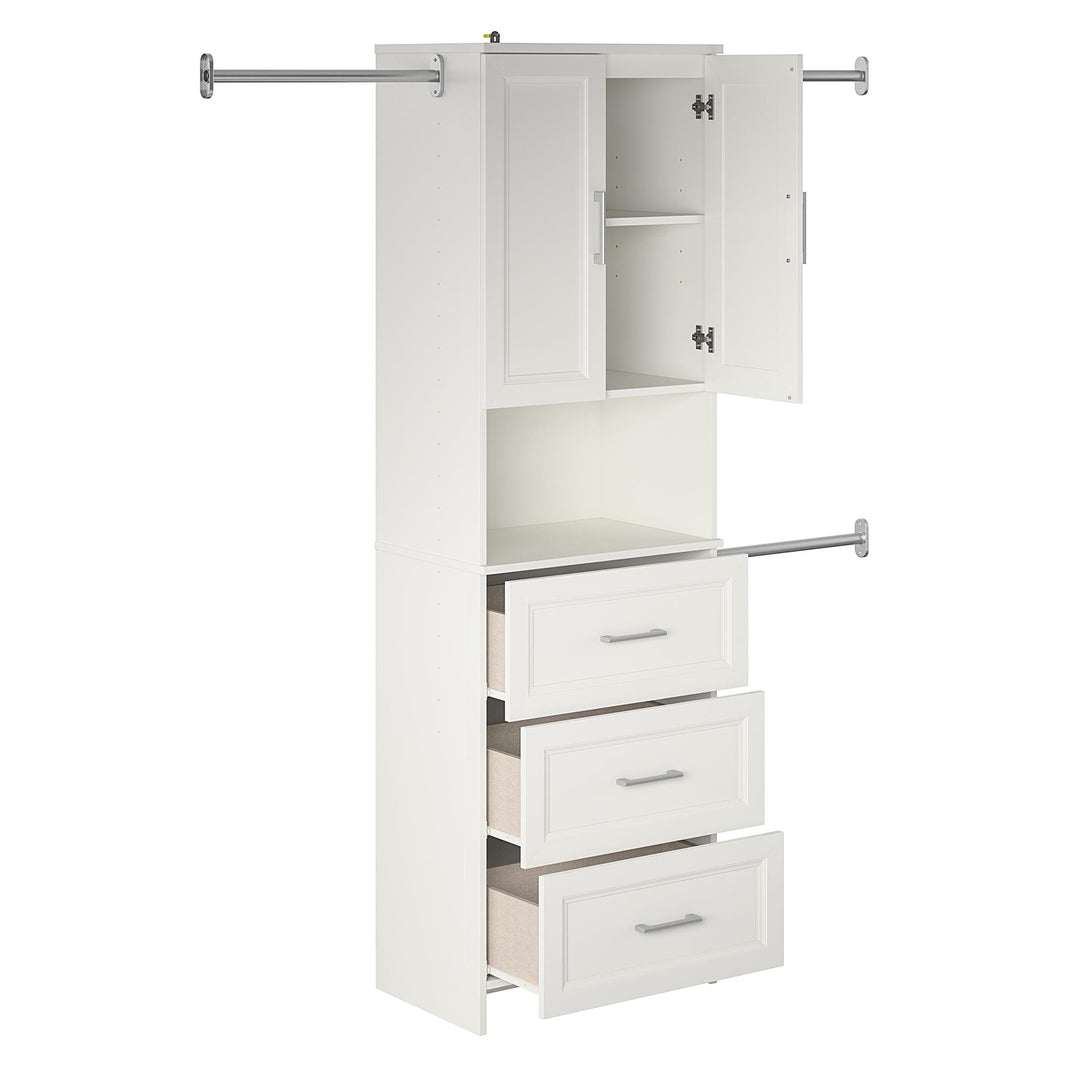 Sleek closet unit: rods, drawers, cabinet - white