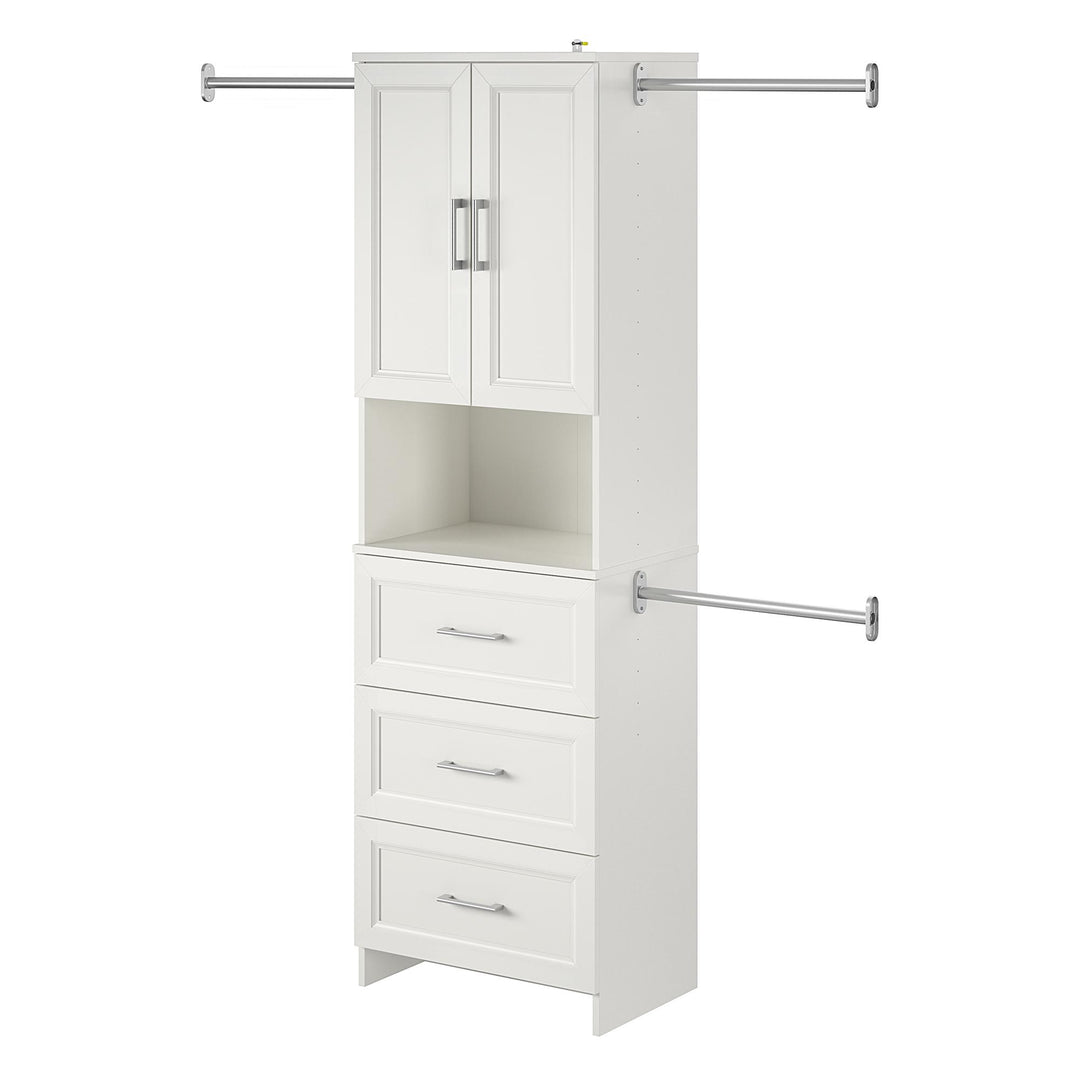 Elegant wardrobe: 3 rods, open cubby - white