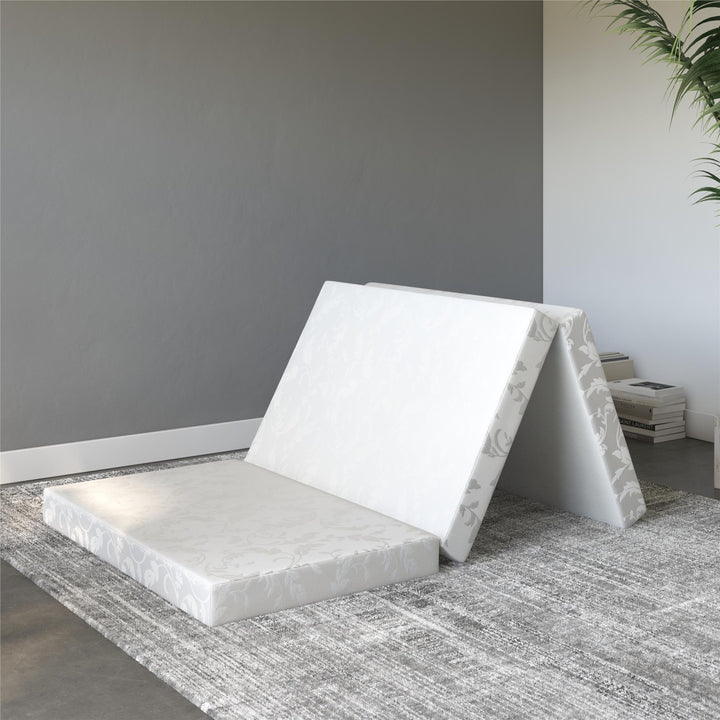 4-Inch Tri Folding Mattress with Carry Bag and Washable Cover - White - Twin
