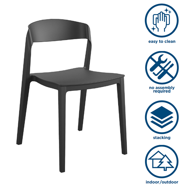 Stacking Chair with Ribbon Back for Outdoor/Indoor, Set of 2 -  Black 