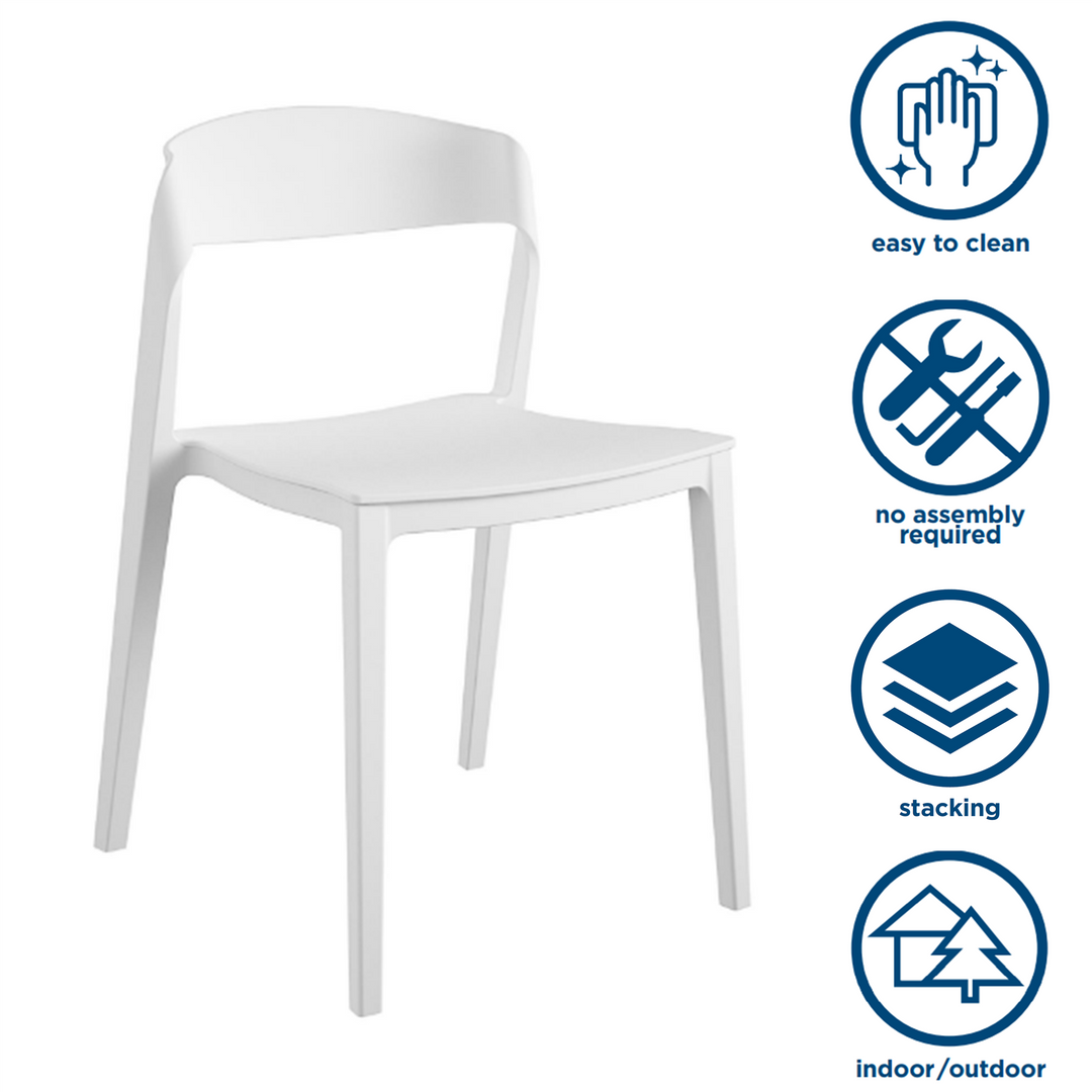 Outdoor/Indoor Stacking Resin Chair with Ribbon Back, Set of 2 - White - 2-Pack