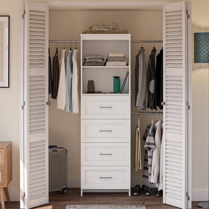 4 drawer closet with hanging rod - White