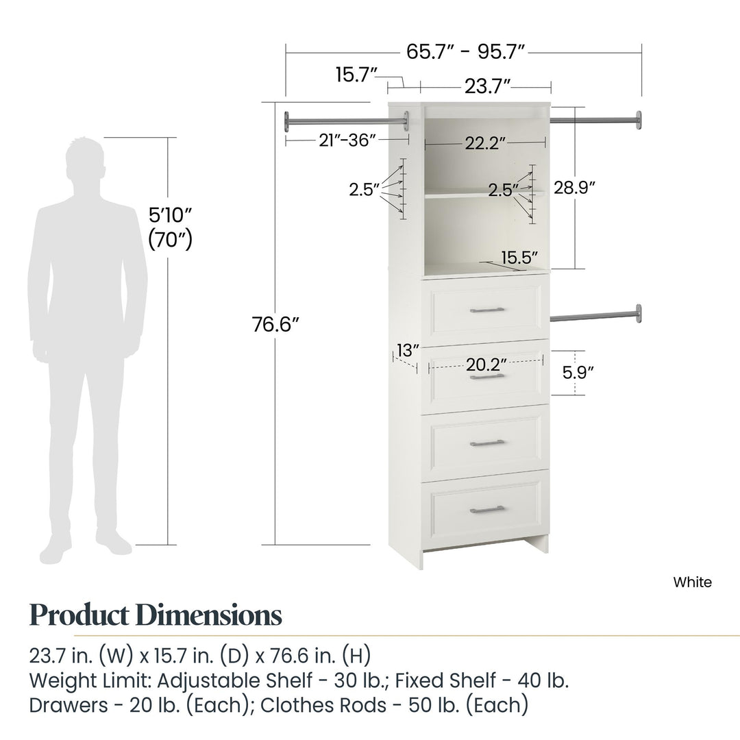 closet with 3 hanging rods - White