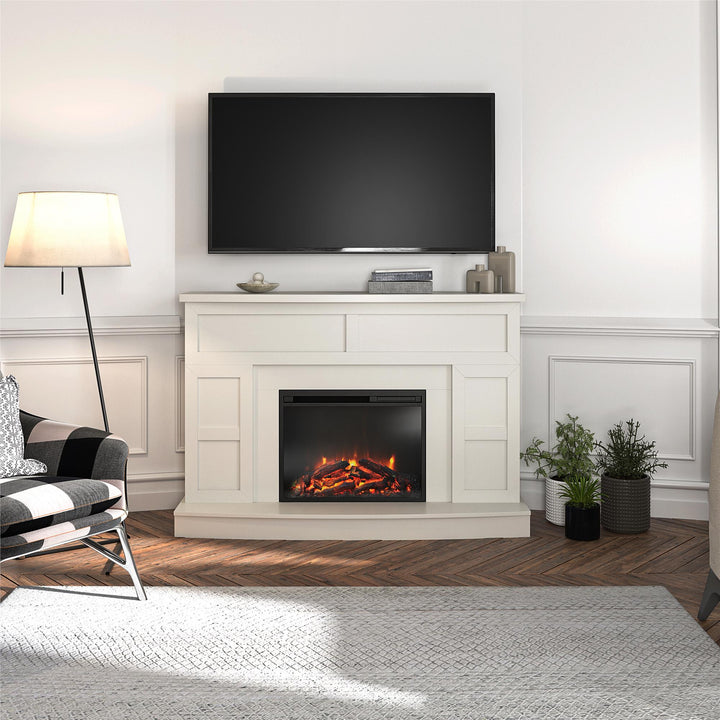 Living Room Fireplace TV Console Design - White