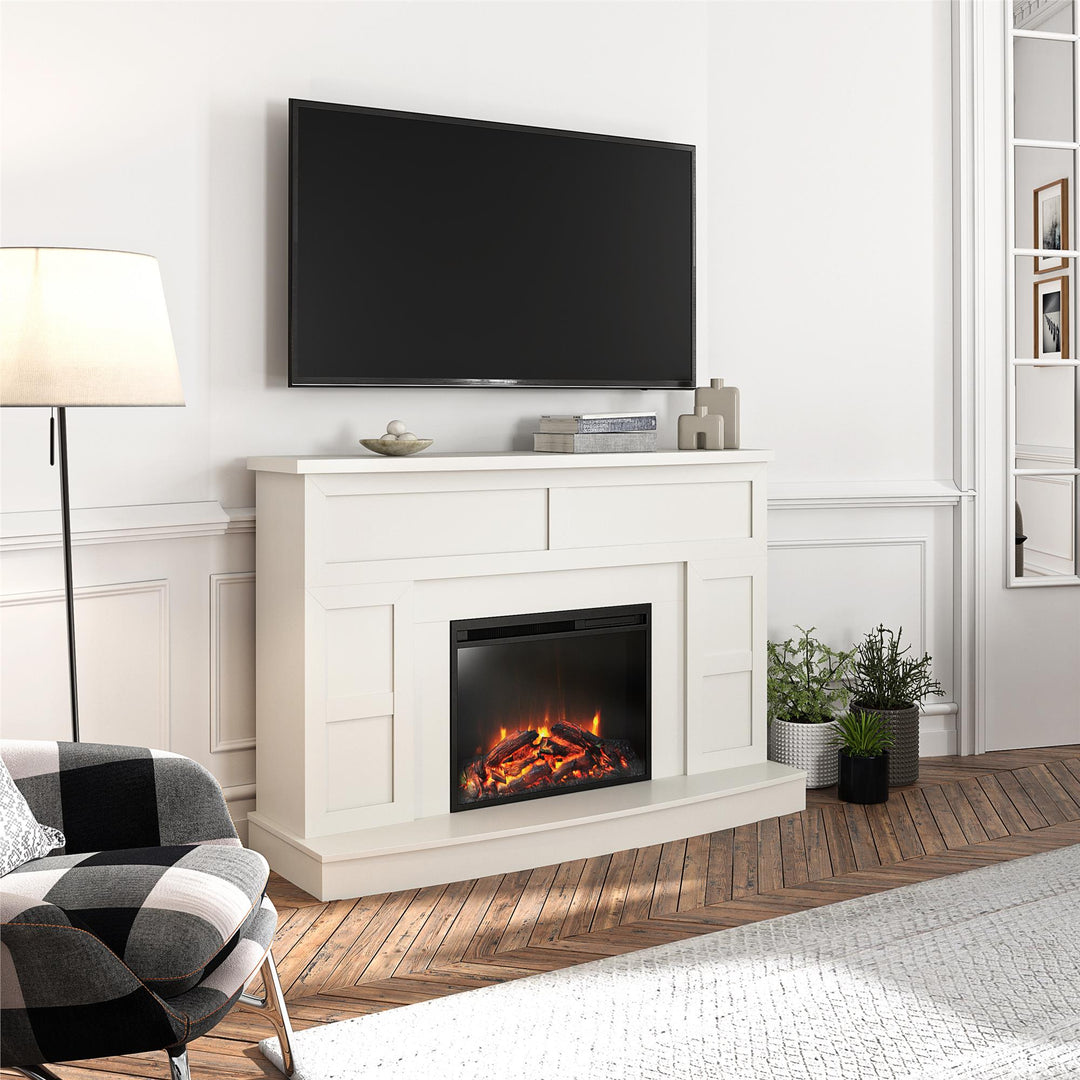 Modern Mantel Electric Fireplace TV - White