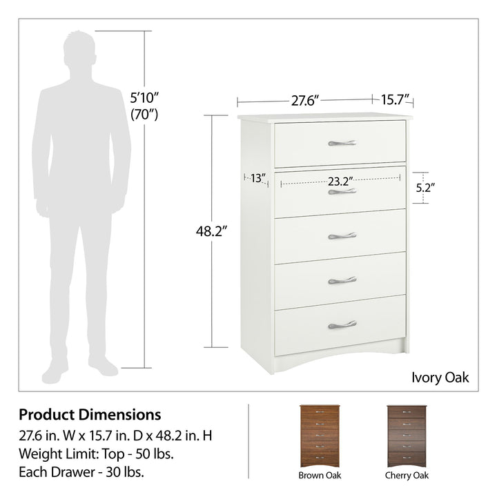 5-drawer dresser tall  - Ivory Oak