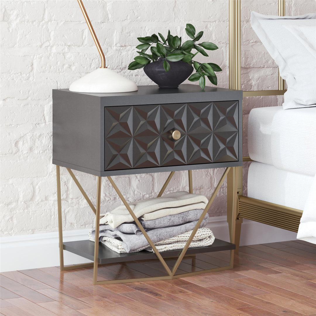 Accent Table with Gold Metal Base -  Black