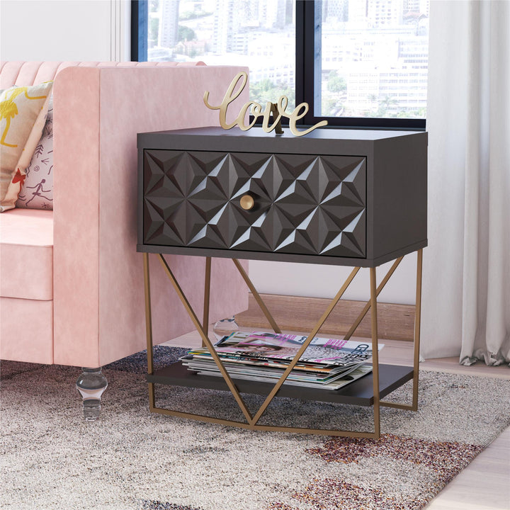 Art Deco Accent Table with Drawer -  Black