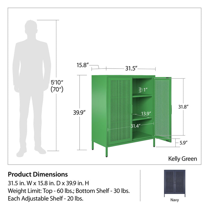 Channing 2 Door Accent Cabinet-Mesh Metal Locker - Navy