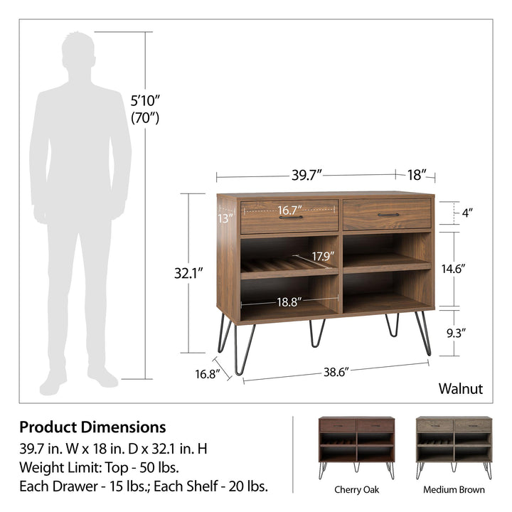 Pino Valley Mid Century Modern Beverage Cabinet with Interchangable Shelves - Walnut