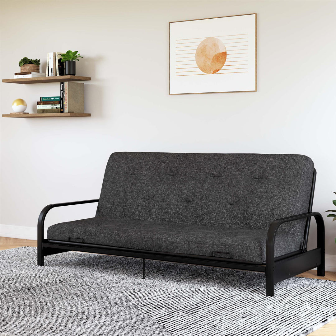 Sleep better with Cozey's 6-inch Bonnell coil polyester linen futon -  Dark Gray - Full