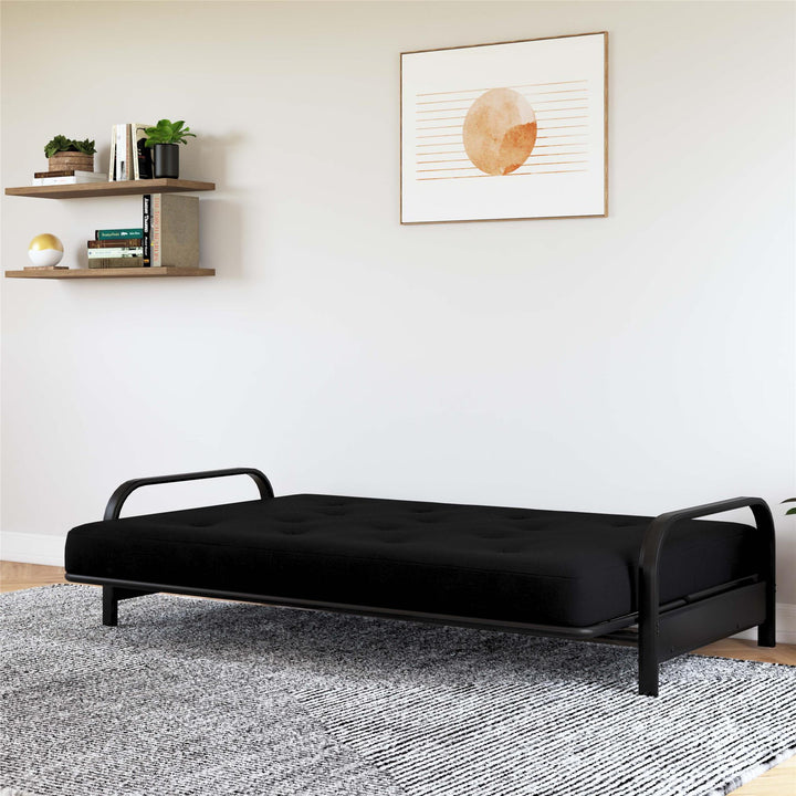 Best 6-inch polyester linen futon mattress with Bonnell coils by Cozey -  Black - Full