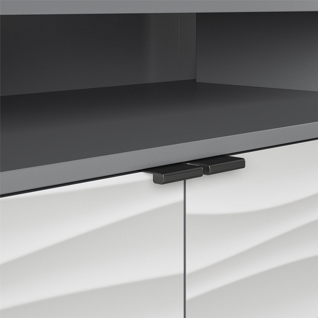 TV Stand for TVs up to 85" with two upper open storage and 4 doors below - Graphite