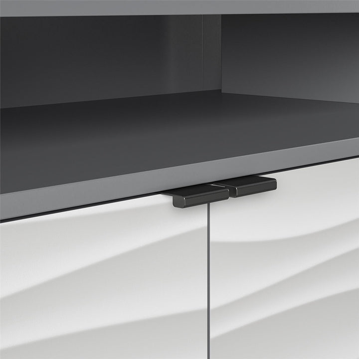 TV Stand for TVs up to 85" with two upper open storage and 4 doors below - Graphite
