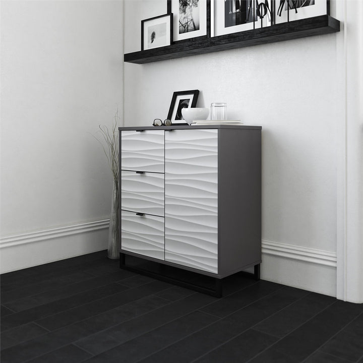 wave patterned accent cabinet with three drawers - Graphite