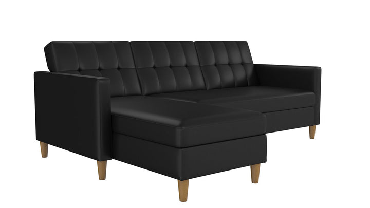 Hartford Reversible Sectional Futon with Storage Chaise - Black Faux Leather