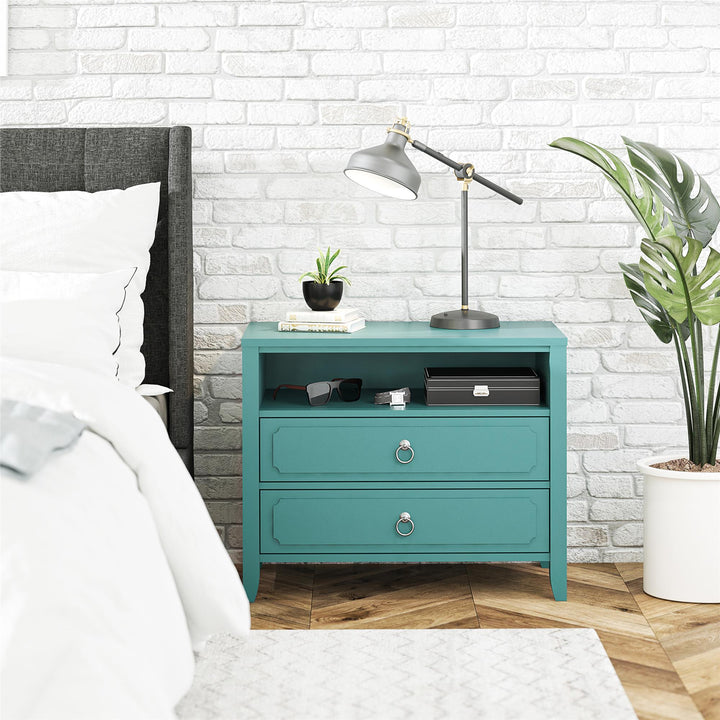 Her Majesty 2 Drawer Nightstand with 1 Open Cubby and 2 Drawers - Emerald Green