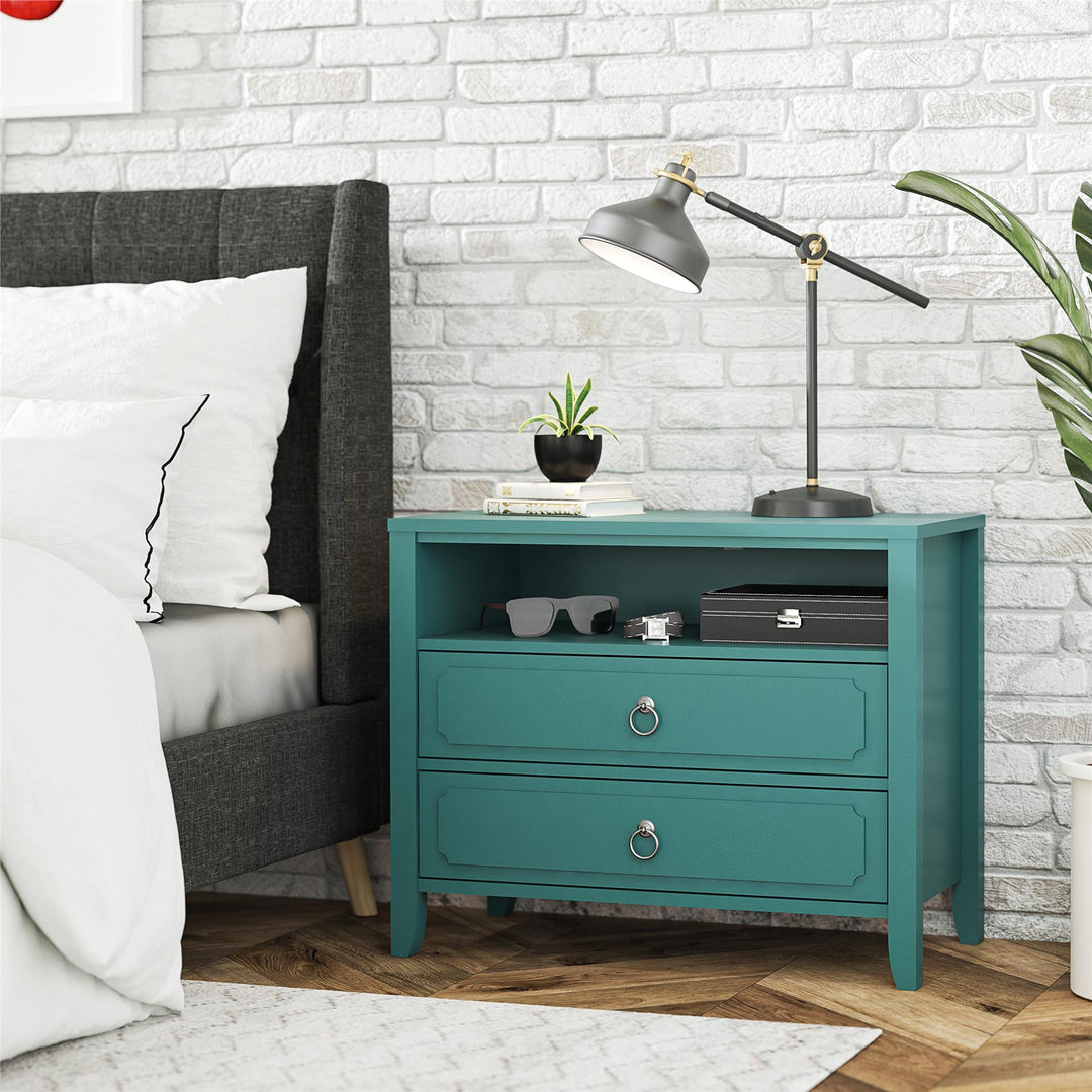 Her Majesty 2 Drawer Nightstand with 1 Open Cubby and 2 Drawers - Emerald Green