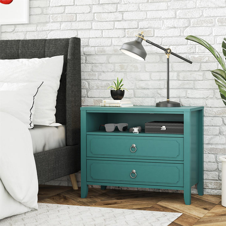 Her Majesty 2 Drawer Nightstand with 1 Open Cubby and 2 Drawers - Emerald Green