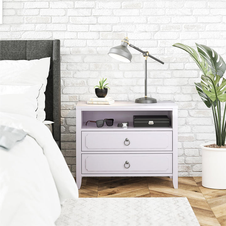 Her Majesty 2 Drawer Nightstand with 1 Open Cubby and 2 Drawers - Lavender