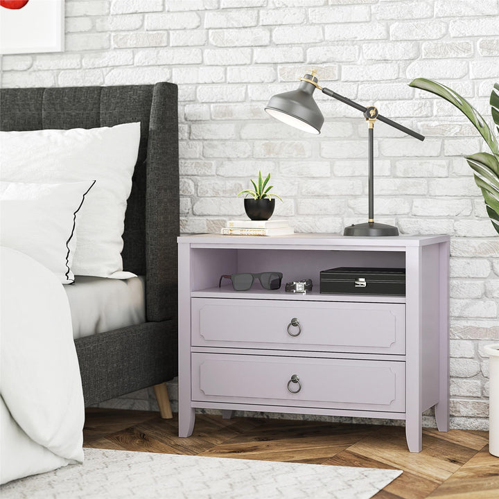 Her Majesty 2 Drawer Nightstand with 1 Open Cubby and 2 Drawers - Lavender