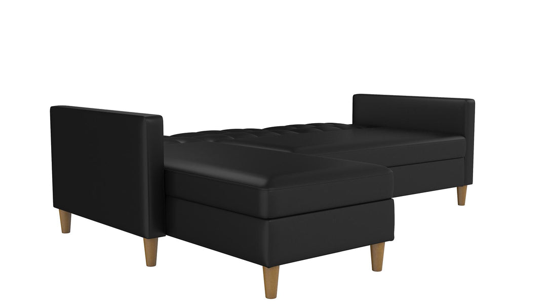 Hartford Reversible Sectional Futon with Storage Chaise - Black Faux Leather