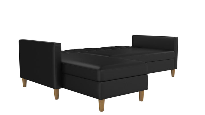 Hartford Reversible Sectional Futon with Storage Chaise - Black Faux Leather
