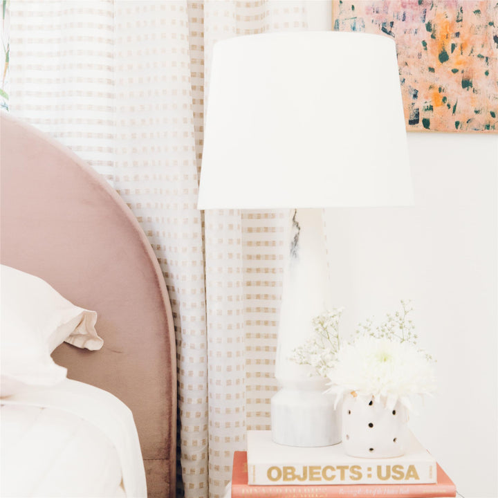 Moon upholstered bed with rounded headboard -  Blush 