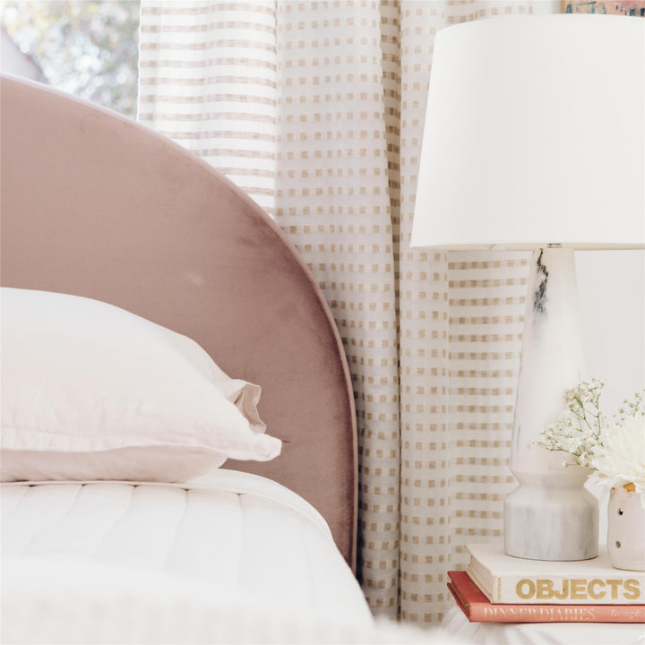 Buy Moon upholstered bed with storage -  Blush 