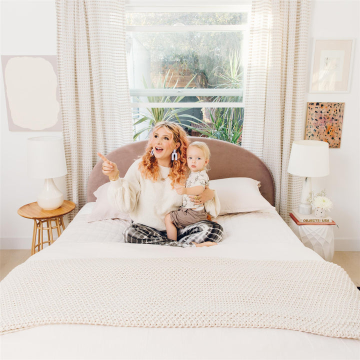 Comfortable upholstered bed with drawers -  Blush 