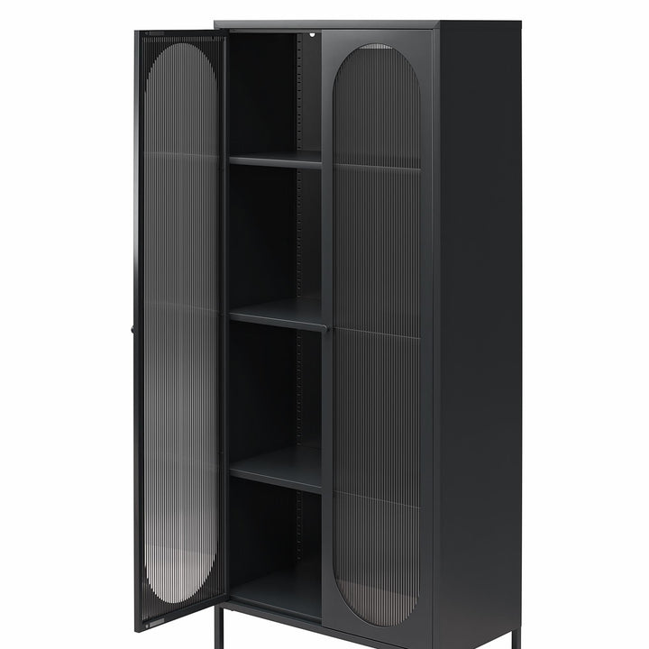 2 Door Accent Cabinet with Fluted Glass for bathroom - Black