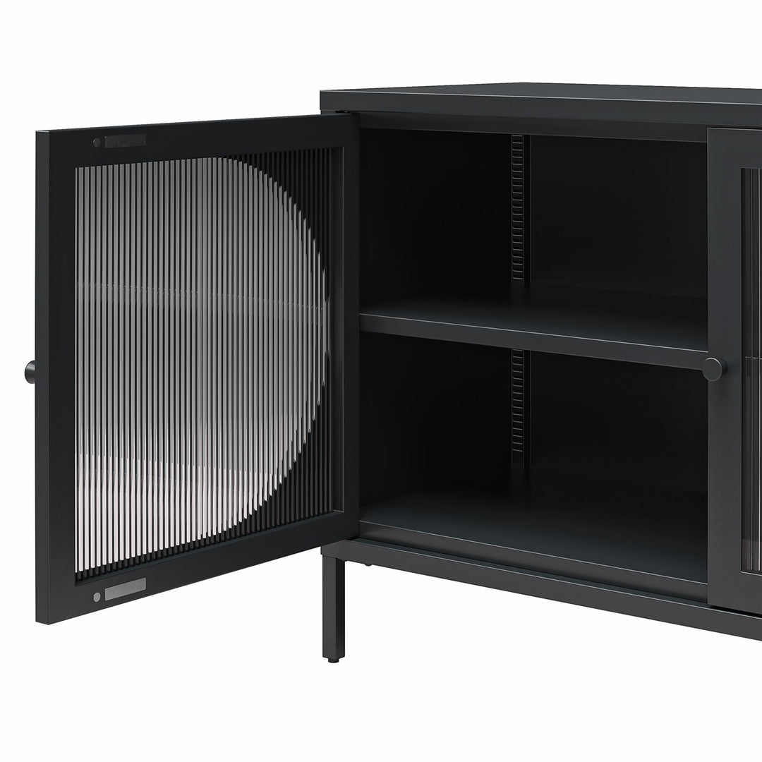 wide storage cabinet with glass doors - Black