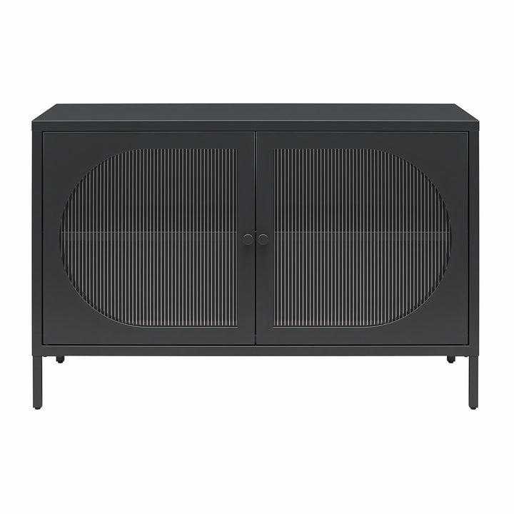 Luna Wide 2 Door Accent Cabinet with Fluted Glass - Black