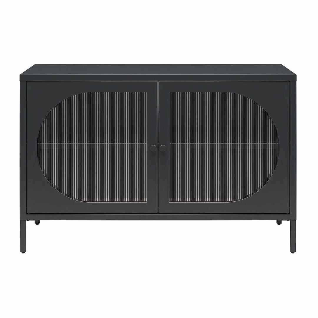 Luna Wide 2 Door Accent Cabinet with Fluted Glass - Black