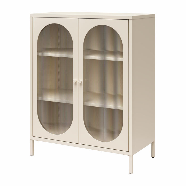 Short cabinet with fluted glass door - Parchment