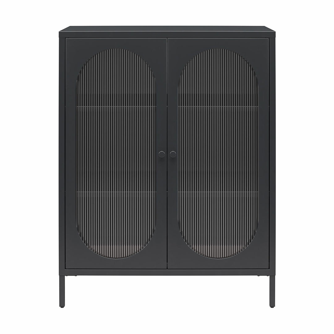 Luna Short 2 Door Accent Cabinet with Fluted Glass - Black