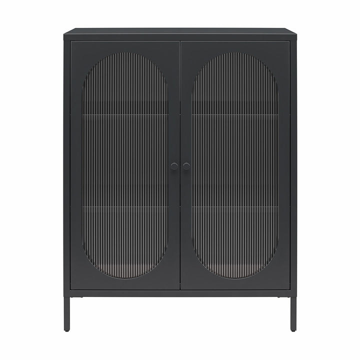 Luna Short 2 Door Accent Cabinet with Fluted Glass - Black
