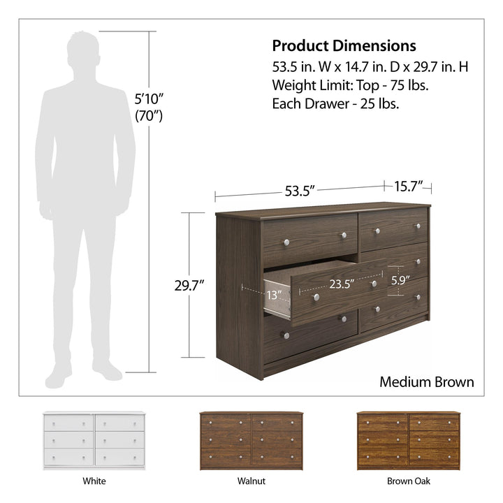 Ellison 6 Drawer Wide Dresser - White