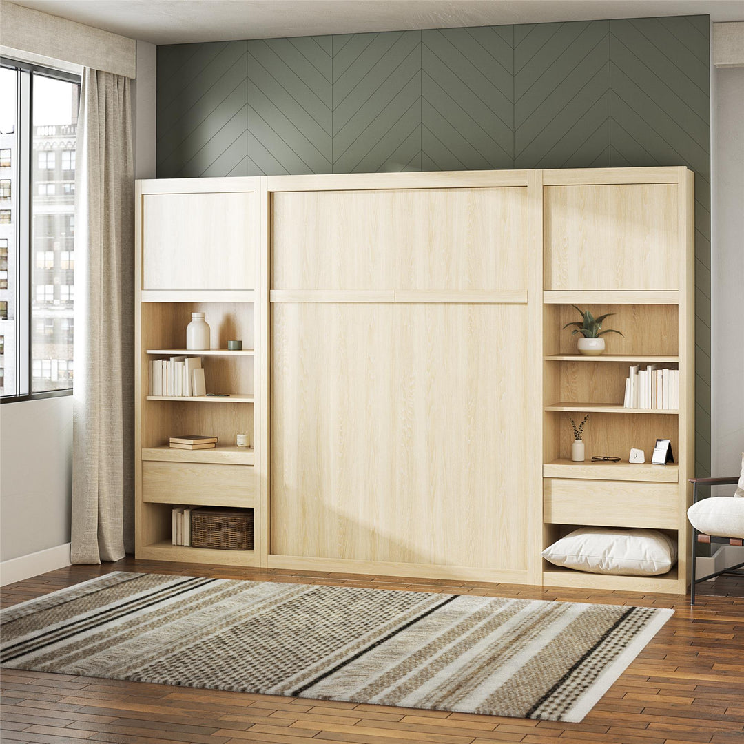 Paramount Single Bedside Bookcase with Pullout Nightstand and Storage - Monterey Oak