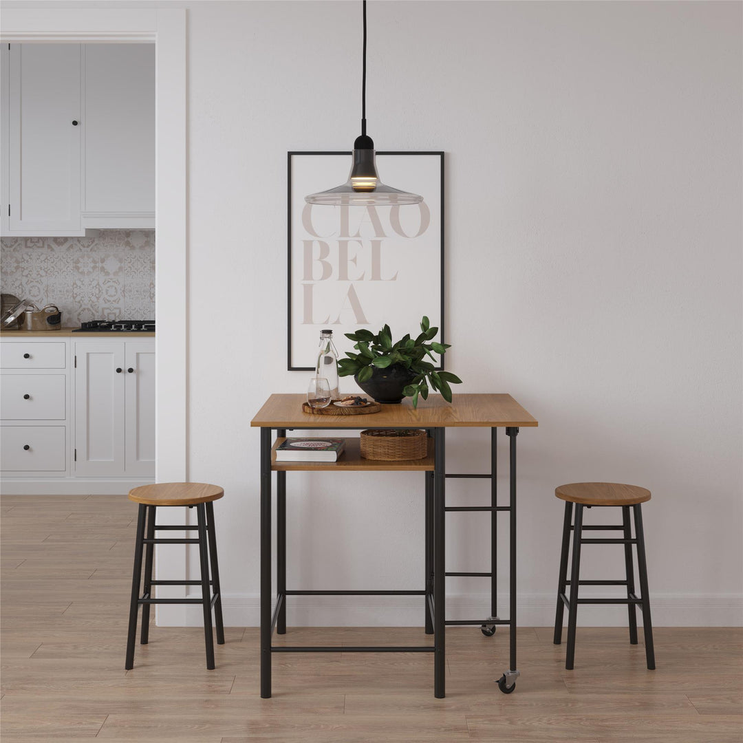 Jace Counter Height Kitchen 3 Piece Pub Set with Drop Leaf and 2 Counter Height Stools - Beige