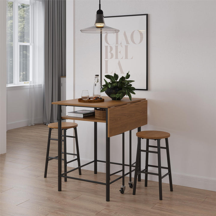 Jace Counter Height Kitchen 3 Piece Pub Set with Drop Leaf and 2 Counter Height Stools - Beige