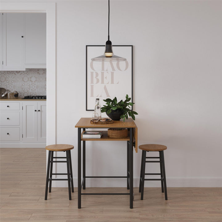 Jace Counter Height Kitchen 3 Piece Pub Set with Drop Leaf and 2 Counter Height Stools - Beige
