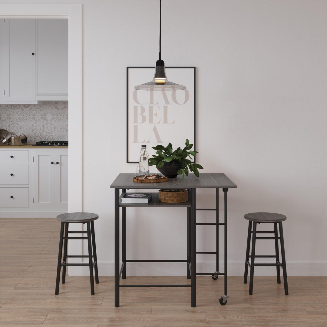 Jace Counter Height Kitchen 3 Piece Pub Set with Drop Leaf and 2 Counter Height Stools - Gray