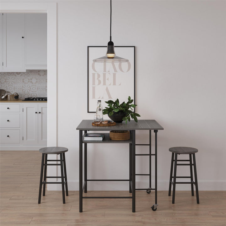 Jace Counter Height Kitchen 3 Piece Pub Set with Drop Leaf and 2 Counter Height Stools - Gray