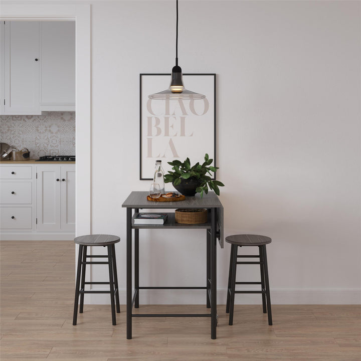 Jace Counter Height Kitchen 3 Piece Pub Set with Drop Leaf and 2 Counter Height Stools - Gray